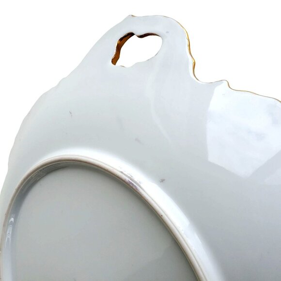 Hand Painted Vintage Cake Plate Handles Blue and Gold - Picture 9 of 10